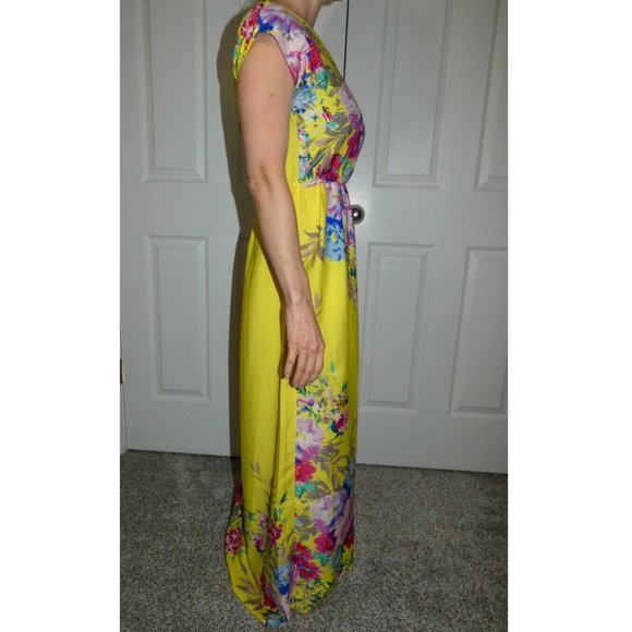Atmosphere Size 2 Long Prom Dress Yellow Lightweight Floral Chiffon Modest Style - Picture 4 of 9